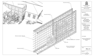 ESCALA:
1 : 125
FECHA DE IMPRESION:
FEB. 2013
HOJA:
PRA-10
UNIVERSIDAD DE EL
SALVADOR
FACULTAD DE INGENIERIA Y
ARQUITECTURA
ESCUELA DE ARQUITECTURA
PROPUESTA:
MUSEO
WINAKIRIKA
PROPIETARIO:
ALCALDIA
MUNICIPAL DE
CACAOPERA
PRESENTAN:
GUZMÁN GONZALEZ,
WILFREDO EDUARDO
LOPEZ CRUZ,
BORIS ALFREDO
LOPEZ RIVAS,
PATRICIA CAROLINA
CONTENIDO:
DETALLE CONSTRUCTIVO
DE ESTRUCTURA DE
GABION
Malla electrosoldada o malla ciclón
Viga maconver tipo V2
Viga maconver tipo V2
Viga maconver tipo V2
Malla electrosoldada de Ø1/4" o malla ciclón
Piedra cuarta
Piedra cuarta
Detalles de Estructura de Gabión
DETALLE CONSTRUCTIVO
DE PARED DE GABIÓN
 