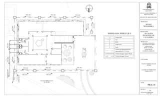 ESCALA:
1 : 200
FECHA DE IMPRESION:
FEB. 2013
HOJA:
PRA-18
UNIVERSIDAD DE EL
SALVADOR
FACULTAD DE INGENIERIA Y
ARQUITECTURA
ESCUELA DE ARQUITECTURA
PROPUESTA:
MUSEO
WINAKIRIKA
PROPIETARIO:
ALCALDIA
MUNICIPAL DE
CACAOPERA
PRESENTAN:
GUZMÁN GONZALEZ,
WILFREDO EDUARDO
LOPEZ CRUZ,
BORIS ALFREDO
LOPEZ RIVAS,
PATRICIA CAROLINA
CONTENIDO:
PLANTA HIDRAULICA DE
MUSEO
PVCØ1/2"
PVCØ4"
PVC Ø4"
ADrenajedeAN
PVC Ø4" PVC Ø4"PVC Ø4"
ADrenajedeALL
DeReddeAP
PVCØ4"
PVCØ4"PVCØ4"
PVCØ4"
PVC Ø4"PVC Ø4"PVC Ø4"
PVC Ø2" PVC Ø2"
PVCØ2"PVCØ2"
PVC Ø2"
SIMBOLOGIA HIDRAULICA
Codo de 90°
Tee
Sifon
Codo de 45°
Grifo
Tuberia de abastecimiento de
agua potable Ø 1
2" 315 psi
Tuberia de aguas negras 160 psi
Tuberia de aguas Lluvias
CUADRO DE SIMBOLOGIA
HIDRAULICA
PLANTA HIDRAULICA
DE MUSEO
 