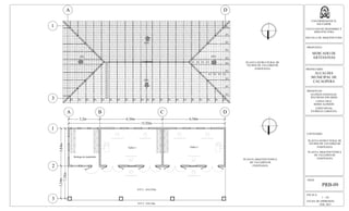 ESCALA:
1 : 125
FECHA DE IMPRESION:
FEB. 2013
HOJA:
PRB-09
UNIVERSIDAD DE EL
SALVADOR
FACULTAD DE INGENIERIA Y
ARQUITECTURA
ESCUELA DE ARQUITECTURA
PROPUESTA:
MERCADO DE
ARTESANIAS
PROPIETARIO:
ALCALDIA
MUNICIPAL DE
CACAOPERA
PRESENTAN:
GUZMÁN GONZALEZ,
WILFREDO EDUARDO
LOPEZ CRUZ,
BORIS ALFREDO
LOPEZ RIVAS,
PATRICIA CAROLINA
CONTENIDO:
PLANTA ESTRUCTURAL DE
TECHOS DE TALLERES DE
ENSEÑANZA
PLANTA ARQUITECTONICA
DE TALLERES DE
ENSEÑANZA
Taller 1 Taller 2
Bodega de materiales
N.P.T.: 0.0-2.95m
N.P.T.: 0.0-3.0m
45%
45%
Cumbrera
45% 45%
P1 P1 P1 P1 P1 P1 P1 P1 P1 P1 P1 P1 P1 P1 P1 P1 P1 P1 P1 P1 P1
V1
V1
V1
V1
V1
V1
V1
V1
V1
V1
V1
V1
V1
V1
V1
P1
P1
P1
P1
P1
P1
P1
P1
P1
P1
V1 V1 V1 V1
V1 V1 V1 V1
A B C D
1
2
3
A D
1
3
PLANTA ESTRUCTURAL DE
TECHOS DE TALLERES DE
ENSEÑANZA
PLANTA ARQUITECTONICA
DE TALLERES DE
ENSEÑANZA
15,92m
3,2m 6,36m 6,36m
7,18m
3,34m3,84m
 
