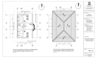 PROYECCION DE ALERO
PROYECCION DE ALERO
PROYECCIONDEALERO
PROYECCIONDEALERO
2.28
1.80
2.28
6.35
4.15
1.60 1.35 1.20
4.15
PLANTA ARQUITECTÓNICA DE SERVICIOS
SANITARIOS PARQUE RECREATIVO
esc. 1:75
4.35
6.55
A B
A B
1
2
3
4
1
2
3
4
AA
2.28
1.80
2.28
6.35
4.15
1.60 1.35 1.20
4.15
PLANTA DE TECHOS DE SERVICIOS
SANITARIOS PARQUE RECREATIVO
esc. 1:75
4.35
6.55
30%
30%
30%
30%
A B
A B
1
2
3
4
1
2
3
4
A
ESCALA:
LA INDICADA
FECHA DE IMPRESION:
FEB. 2013
HOJA:
PRC-10
UNIVERSIDAD DE EL
SALVADOR
FACULTAD DE INGENIERIA Y
ARQUITECTURA
ESCUELA DE ARQUITECTURA
PROPUESTA:
CAMPO
RECREATIVO
PROPIETARIO:
ALCALDIA
MUNICIPAL DE
CACAOPERA
PRESENTAN:
GUZMÁN GONZALEZ,
WILFREDO EDUARDO
LOPEZ CRUZ,
BORIS ALFREDO
LOPEZ RIVAS,
PATRICIA CAROLINA
CONTENIDO:
PLANTA ARQUITECTÓNICA Y
PLANTA DE TECHOS DE
SERVICIOS SANITARIOS
CAMPO RECREATIVO
 