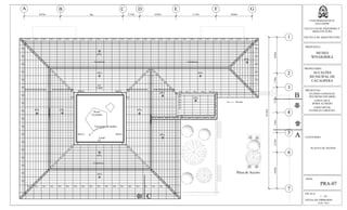 ESCALA:
1 : 125
FECHA DE IMPRESION:
FEB. 2013
HOJA:
PRA-07
UNIVERSIDAD DE EL
SALVADOR
FACULTAD DE INGENIERIA Y
ARQUITECTURA
ESCUELA DE ARQUITECTURA
PROPUESTA:
MUSEO
WINAKIRIKA
PROPIETARIO:
ALCALDIA
MUNICIPAL DE
CACAOPERA
PRESENTAN:
GUZMÁN GONZALEZ,
WILFREDO EDUARDO
LOPEZ CRUZ,
BORIS ALFREDO
LOPEZ RIVAS,
PATRICIA CAROLINA
CONTENIDO:
PLANTA DE TECHOS
Rocas
Existentes
45%
45%
45%
45%
45%
45%
45%
45%
45%
45% 45%45%
Acceso
GA B C D E F
1
3
4
5
6
7
2
4,65m 8m 2,15m 4,65m 5,13m 4,64m
4,65m1,78m3,23m2,6m2,53m4,65m
19,45m
Cumbrera Cumbrera
Cumbrera
Cumbrera
Cumbrera
BALL
Canal
BALL
BALLBALL
Canal
V1 V1 V1 V1 V1 V1 V1 V1 V1 V1 V1 V1 V1 V1 V1 V1 V1 V1 V1 V1 V1 V1 V1 V1 V1 V1 V1 V1 V1
P1P1P1P1P1P1P1P1 P1P1P1P1P1P1P1P1 P1P1P1P1P1P1P1P1P1P1P1P1P1P1P1P1
V1 V1 V1 V1 V1 V1 V1 V1 V1 V1 V1 V1 V1 V1 V1 V1 V1 V1 V1
V1
V1
V1
V1
V1
V1
V1
V1
V1
V1
V1
V1
V1
V1
V1
V1
V1
V1
V1
V1
V1
V1
V1
V1
V1
V1 V1 V1 V1 V1
P1
P1
P1
P1
P1
P1
Plaza de Acceso
V2
V2
V2
V2
Estructura de madera
A
B
C
 