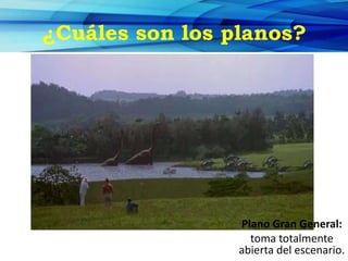 ¿Cuáles son los planos?
Plano Gran General:
toma totalmente
abierta del escenario.
 
