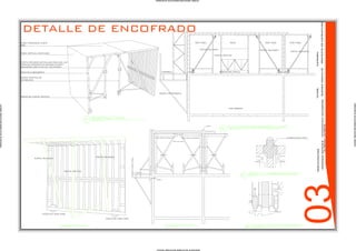 ESCALA 1:01 ISOMETRICO TUNEL
20
PANEL HORIZONTAL CHAPA
4MM
PANEL VERTICAL CHAPA 4MM
PUNTAL INCLINADO ARTICULADO PARA QUE LOS
PANELES HORIZONTALES QUEDEN PLANOS Y
ASEGURAR LARECTITUD DEL ENCOFRADO
PIEZA DE ALINEAMIENTO
PUNTAL VERTICAL DE
ESTABILIDAD
RUEDA DEL PUNTAL VERTICAL
ESCALA 1:02 SOLUCION PARA GRABDES LUCES
20
SEMI TUNEL SEMI TUNEL SEMI TUNELMESA
PUNTAL VERTICAL
PUNTAL INCLINADO PUNTAL INCLINADO
PUNTAL INCLINADO
RUEDAS DEL PUNTALPASARELA
PISO ARMADO
ANGULO DE PASARELA
RUEDA DEL SEMI TUNEL
RUEDA DEL SEMI TUNEL
PUNTAL VERTICAL
PUNTAL INCLINADO
PUNTAL INCLINADO
ESCALA 1:03 ISOMETRICO SEMI TUNEL
10
detalle 2
detalle 1
PANEL BASICO HORIZONTAL
PANEL ADICIONAL
PANEL BASICO HORIZONTAL
PASARELA
ESCALA 1:04 DETALLE SECCION TIPICA
10
PUNTALES PUNTALES PUNTALES
ESCALA 1:05 DETALLE 1 HORMIGON EN CRUZ
5
HORMIGON EN CRUZ
ESCALA 1:06 DETALLE 2 POSTURA DE PASARELA
10
03
DETALLE DE ENCOFRADO
PARTICIPANTES
MENDOZAGENESIS/STHANOVICHKATHERINE
/ALMEIDALAYNETH
TUTOR.
GUEDEZCEDHILYS
CATEDRA.
PROYECTODEESTRUCTURA
PRODUCED BY AN AUTODESK EDUCATIONAL PRODUCTPRODUCEDBYANAUTODESKEDUCATIONALPRODUCT
PRODUCEDBYANAUTODESKEDUCATIONALPRODUCT
PRODUCEDBYANAUTODESKEDUCATIONALPRODUCT
 
