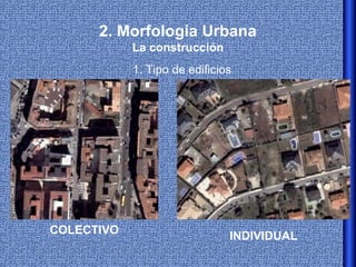 2. Morfología Urbana
            La construcción
            1. Tipo de edificios




COLECTIVO                      INDIVIDUAL
 