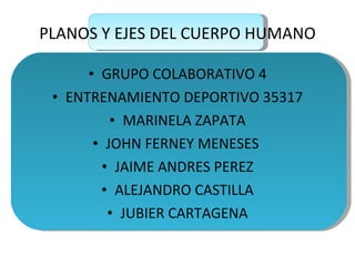 PLANOS Y EJES DEL CUERPO HUMANO ,[object Object],[object Object],[object Object],[object Object],[object Object],[object Object],[object Object]
