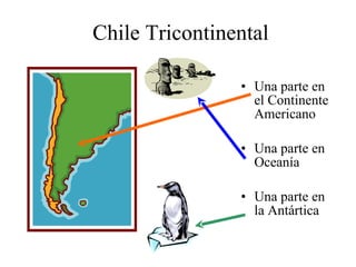 Chile Tricontinental Una parte en el Continente Americano Una parte en Oceanía Una parte en la Antártica