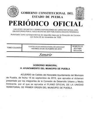 Plano Oficial de la Unidad Territorial del Primer Orden del Municipio de Puebla 