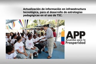 Actualización de información en infraestructura
tecnológica, para el desarrollo de estrategias
pedagógicas en el uso de TIC.
 