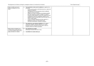 Développement des éléments techniques stratégiques destinés à la réalisation des objectifs                                         Unité d'apprentissage 7

Réduire la mortalité causée par les         6.   Pour la prévention et la lutte contre les épidémies (en supplément de ce
épidémies de paludisme de z% d’ici               qui précède) :
l’année…                                         -     la mise sur pied de systèmes d’alerte/détection précoces, simples mais
                                                       appropriés aux épidémies.
                                                 -     le développement d’un état de préparation incluant la mobilisation
                                                       rapide des ressources nécessaires
                                                 -     Définition, mise en place et préparation des technologies disponibles
                                                       pour réduire rapidement la mortalité, la morbidité et la souffrance
                                                       incluant par exemple l’utilisation en masse (fièvre uniquement ou toute
                                                       la population) de médicaments antipaludiques appropriés dans la
                                                       population cible pour une période limitée au strict nécessaire via les CS
                                                       existants, équipes moibiles…
                                                 -     l’usage de technologies disponibles pour réduire rapidement la
                                                       population des vecteurs et le contact homme-vecteur.
                                                       Pulvérisation intradomiciliaire, moustiquaires imprégnées

                                            7.   Pour maintenir des zones indemnes d’épidémies par une vigilance
                                                 spéciale pour le paludisme, (traitement radical des cas et mesures
                                                 préventives là où elles s’avéreraient nécessaires) dans le cadre de la
                                                 surveillance générale des maladies transmissibles

Réduire l’incidence du paludisme sous       8.   Pour l’élimination de la maladie
1/10.000 personnes de telle manière qu’il        Méthodologie d’éradication limitée dans le temps.
cesse d’être un problème majeur de santé
publique (élimination de la maladie)        9.   Consolidation des résultats obtenus par…




                                                                                                               - 65 -
 