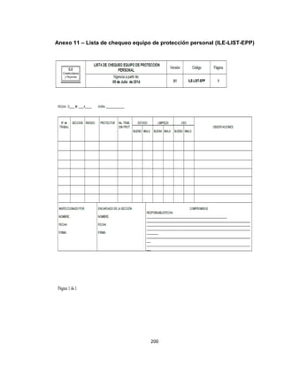 200
Anexo 11 – Lista de chequeo equipo de protección personal (ILE-LIST-EPP)
 