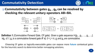 19
 Commutativity between gates gA , gB can be resolved by
checking the relevant unitary operators ΑB=BA.
Commutativity D...