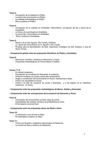 Tema 3:
- Concepción de la realidad en Platón.
- La teoría del conocimiento en Platón.
- La realidad antropológica en Plat...