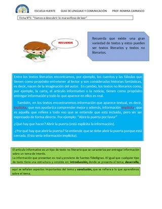 ESCUELA HUENTE GUIA DE LENGUAJE Y COMUNICACIÒN PROF:ROMINA CARRASCO
 