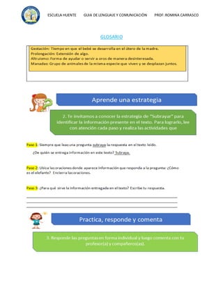 ESCUELA HUENTE GUIA DE LENGUAJE Y COMUNICACIÒN PROF:ROMINA CARRASCO
GLOSARIO
 