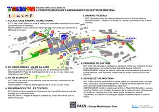 PLAN SECTORIEL DE LA MOBILITE
PAES - Groupe Mobilité pour Tous
Bureau d'ingénieurs
TRANSPORTPLAN
6. PRINCIPES GENERAUX D’AMENAGEMENT DU CENTRE DE MONTANA
BUT: Permettre l'accès au parking indépendamment de la zone piétonne.
AMENAGEMENT: Crétation d'un accès par l'arrière (combinaison avec la sortie
actuelle).
5. PARKING VICTORIA
BUT: Créer une porte d'entrée Est du centre, grâce à un interface entre funiculaire
SMC, bus locaux, taxis et voitures privées, et définir une liaison piétonne sûre et
conviviale entre la gare SMC et l'avenue de la Gare.
AMENAGEMENT: projet de réaménagement de la Place SMC-Belvédère, jusqu'au
carrefour Pellicioli, avec maintien du passage de la route cantonale, déclassement
de l'entrée sur l'avenue de la Gare (accès privés, livraisons et services
uniquement), et création d'un parking de captage accessible depuis la route de
transit.
8. ENTREE EST DE MONTANA
ZONE
20
4
5
6
6
3
2
7
8
2
BUT: Créer un lien piéton fort entre le parking des remontées mécaniques et le centre
(complémentarité d’utilisation)
AMENAGEMENT: Créer une liaison mécanique et/ou conviviale pour compenser la
différence de niveaux.
1. ACCROCHAGE PARKING GRAND-SIGNAL
BUT: Renforcer la promenade entre les centres de Crans et Montana comme axe
privilégié pour la mobilité douce
AMENAGEMENT: Intégrer le départ de la liaison au niveau de l'avenue par un
élément marquant.
4. PROMENADE ENTRE LES CENTRES
2. AV. LOUIS ANTILLE - AV. DE LA GARE
BUT: Créer une zone piétonne, attractive pour les activités commerciales
AMENAGEMENT: Projet de réaménagement de la rue sur un seul niveau avec
intégration du parc d'Ycoor
3. AV. TH STEPHANY
BUT: Créer une zone à priorité piétonne (zone de rencontre), attractive pour les
activités commerciales
AMENAGEMENT: Projet de réaménagement de la rue sur un seul niveau.
1
6
BUT: Créer des parkings de captage aux abords du centre pour remplacer les plac-
es de stationnement en surface (projets Vignettes, Régina, Pellicioli)
AMENAGEMENT: Intégrer les liaisons piétonnes entre les parkings et le centre à
priorité piétonne, créer des accès routiers avec un impact minimum sur la zone
piétonne.
6. PARKINGS DE CAPTAGE
 