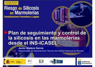 Plan de seguimiento y control de
la silicosis en las marmolerías
desde el INS-ICASEL
    Javier Madera García
    Responsable del Departamento Técnico del Instituto Nacional de Silicosis
 