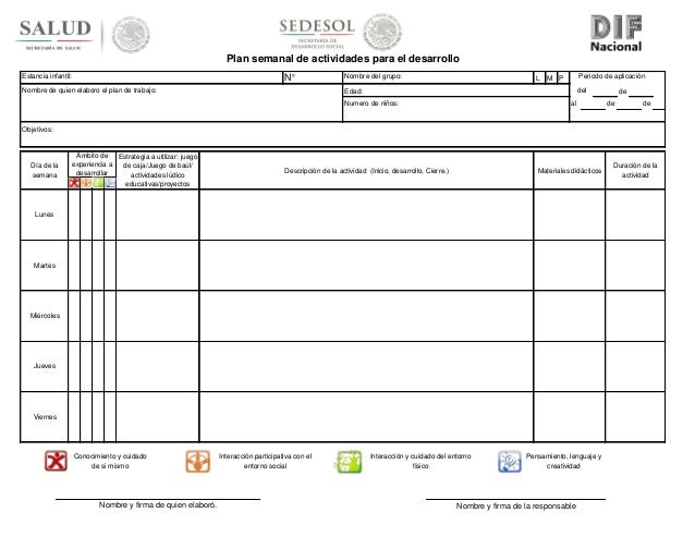 Formato; Plan semanal de actividades para el desarrollo ...