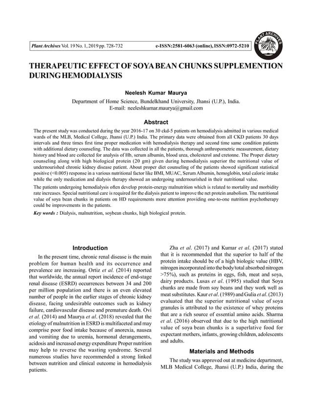 THERAPEUTIC EFFECT OF SOYA BEAN CHUNKS SUPPLEMENTION DURING