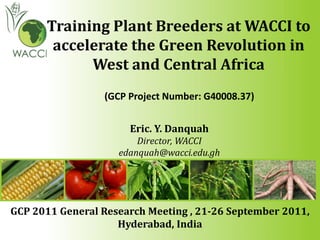 Training Plant Breeders at WACCI to
accelerate the Green Revolution in
West and Central Africa
Eric. Y. Danquah
Director, WACCI
edanquah@wacci.edu.gh
GCP 2011 General Research Meeting , 21-26 September 2011,
Hyderabad, India
(GCP Project Number: G40008.37)
 