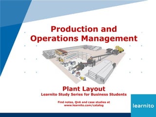www.company.com
Plant Layout
Learnito Study Series for Business Students
Find notes, QnA and case studies at
www.learnito.com/catalog
Production and
Operations Management
 