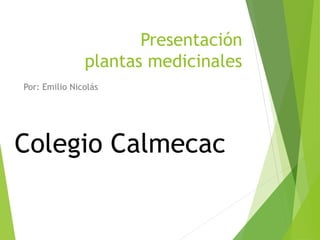 Presentación
plantas medicinales
Por: Emilio Nicolás
Colegio Calmecac
 