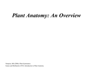 Plant Anatomy: An Overview Simpson, MG (2006). Plant Systematics Eames and McDaniels (1953). Introduction to Plant Anatomy 