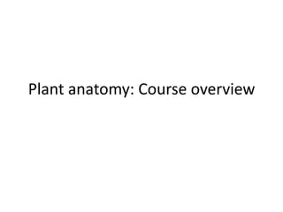 Plant anatomy: Course overview 