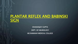 PLANTAR REFLEX AND BABINSKI
SIGN
DHANANJAY GUPTA
DEPT. OF NEUROLOGY
MS RAMAIAH MEDICAL COLLEGE
 
