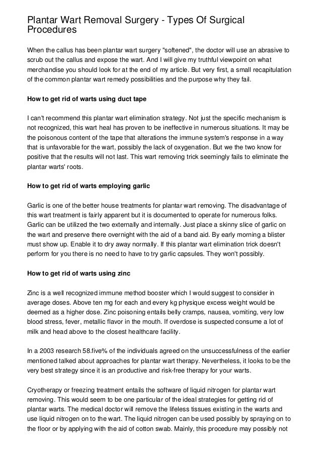 Plantar Wart Removal Surgery Types Of Surgical Procedures