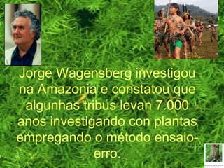 Jorge Wagensberg investigou
na Amazonia e constatou que
algunhas tribus levan 7.000
anos investigando con plantas
empregando o método ensaio-
erro.
 