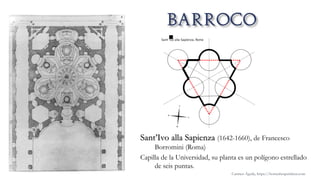 Sant’Ivo alla Sapienza (1642-1660), de Francesco
Borromini (Roma)
Capilla de la Universidad, su planta es un polígono estrellado
de seis puntas.
Carmen Águila, https://hortushesperidum.com
 
