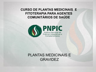 PLANTAS MEDICINAIS E
GRAVIDEZ
CURSO DE PLANTAS MEDICINAIS E
FITOTERAPIA PARA AGENTES
COMUNITÁRIOS DE SAÚDE
 