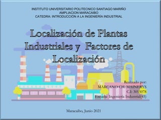 INSTITUTO UNIVERSITARIO POLITECNICO SANTIAGO MARIÑO
AMPLIACION MARACAIBO
CATEDRA: INTRODUCCIÓN A LA INGENIERÍA INDUSTRIAL
Realizado por:
MARCANO CH. MAINERYS
C.I: 3055078
Escuela: Ingeniería Industrial(45)
Maracaibo, Junio 2021
 