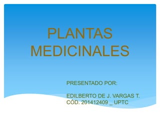 PLANTAS
MEDICINALES
PRESENTADO POR:
EDILBERTO DE J. VARGAS T.
CÓD. 201412409 _ UPTC
 