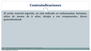 Contraindicaciones
El aceite esencial ingerido, no está indicado en embarazadas, lactantes,
niños de menos de 6 años; alergia a sus componentes, úlcera
gastroduodenal.
Gimeno J. Tomillo (Thymus vulgaris L.). 2001. Medicina Naturista [Internet], (3): 173-175. Disponible en:
https://www.google.com/url?sa=t&rct=j&q=&esrc=s&source=web&cd=4&ved=2ahUKEwjh8ubjpq_nAhWEGc0KHaozAc4QFjADegQIAxAB&url=https%3A%2F%2Fdialnet.unirioja.es%2Fdescarga%2Farticulo%2F202456.pdf&u
sg=AOvVaw0B07qkWWJ7cJz5o8ulJ1Wy
 