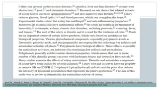 Kooti W., Moradi M., Peyro K., Sharghi M., Alamiri F., Azami M., Firoozbakht., Ghafourian M. The effect of celery (Apium graveolens L.) on fertility: A systematic review.
Journal of Complementary and Integrative Medicine. [Internet]. 2017. DOI: https://doi.org/10.1515/jcim-2016-0141
 