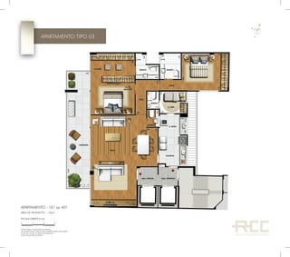 ÁREA DE PAVIMENTO – 152m²
APARTAMENTO - 101 ao 401
A decoração é meramente ilustrativa.
Os revestimentos internos das unidades serão executados
conforme consta no Memorial Descritivo.
Cotas de parede acabada.
ESCALA GRÁFICA (m)
210 3
APARTAMENTO TIPO 03
 