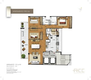 ÁREA DE PAVIMENTO – 152m²
APARTAMENTO - 101 ao 401
A decoração é meramente ilustrativa.
Os revestimentos internos das unidades serão executados
conforme consta no Memorial Descritivo.
Cotas de parede acabada.
ESCALA GRÁFICA (m)
210 3
APARTAMENTO TIPO 06
 