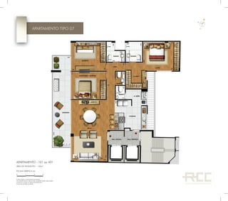 ÁREA DE PAVIMENTO – 152m²
APARTAMENTO - 101 ao 401
A decoração é meramente ilustrativa.
Os revestimentos internos das unidades serão executados
conforme consta no Memorial Descritivo.
Cotas de parede acabada.
ESCALA GRÁFICA (m)
210 3
APARTAMENTO TIPO 07
 