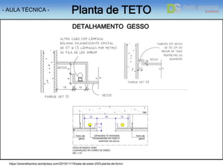 https://arianefsantos.wordpress.com/2010/11/15/sala-de-estar-2/03-planta-de-forro/
DETALHAMENTO GESSO
- AULA TÉCNICA - Planta de TETO
 