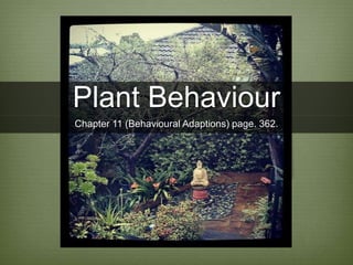 Plant Behaviour
Chapter 11 (Behavioural Adaptions) page. 362.
 