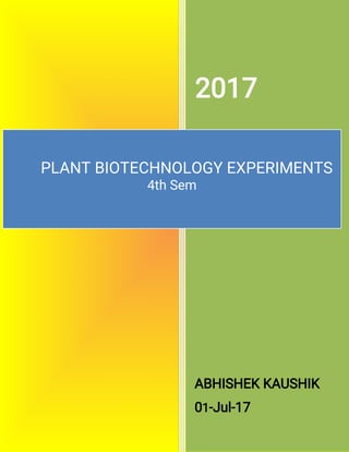 1
2017
ABHISHEKKAUSHIK
01-Jul-17
PLANTBIOTECHNOLOGYEXPERIMENTS
4thSem
 