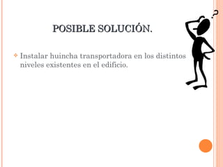 POSIBLE SOLUCIÓN. Instalar huincha transportadora en los distintos niveles existentes en el edificio.  