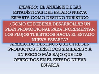 ¿CÓMO SE DEBERÍA DESARROLLAR UN
PLAN PROMOCIONAL PARA INCREMENTAR
LOS FLUJOS TURÍSTICOS HACIA EL ESTADO
            NUEVA ESPARTA?
 
