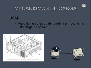 MECANISMOS DE CARGA
● USAN:
– Mecanismo de carga de bandeja o mecanismo
de carga de sócalo.
 
