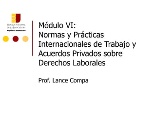 Módulo VI:  Normas y Prácticas Internacionales de Trabajo y Acuerdos Privados sobre Derechos Laborales Prof. Lance Compa 