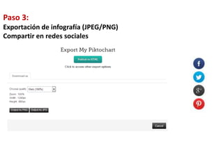 Paso 3:
Exportación de infografía (JPEG/PNG)
Compartir en redes sociales

 