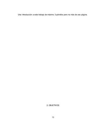 13
Una introducción a este trabajo de máximo 3 párrafos pero no más de una página.
2. OBJETIVOS
 