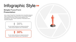 You can simply impress your audience and add a
unique zing and appeal to your Presentations.
You can simply impress your audience and add a
unique zing and appeal to your Presentations.
Get a modern PowerPoint Presentation that is beautifully designed.
Easy to change colors, photos and Text. You can simply impress
your audience and add a unique zing and appeal to your
Presentations. Get a modern PowerPoint Presentation that is
beautifully designed.
30%
30%
Infographic Style
Simple PowerPoint
Presentation
 