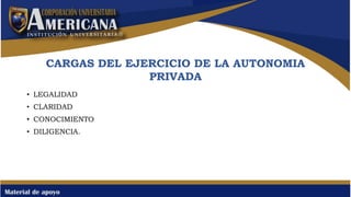 CARGAS DEL EJERCICIO DE LA AUTONOMIA
PRIVADA
• LEGALIDAD
• CLARIDAD
• CONOCIMIENTO
• DILIGENCIA.
 
